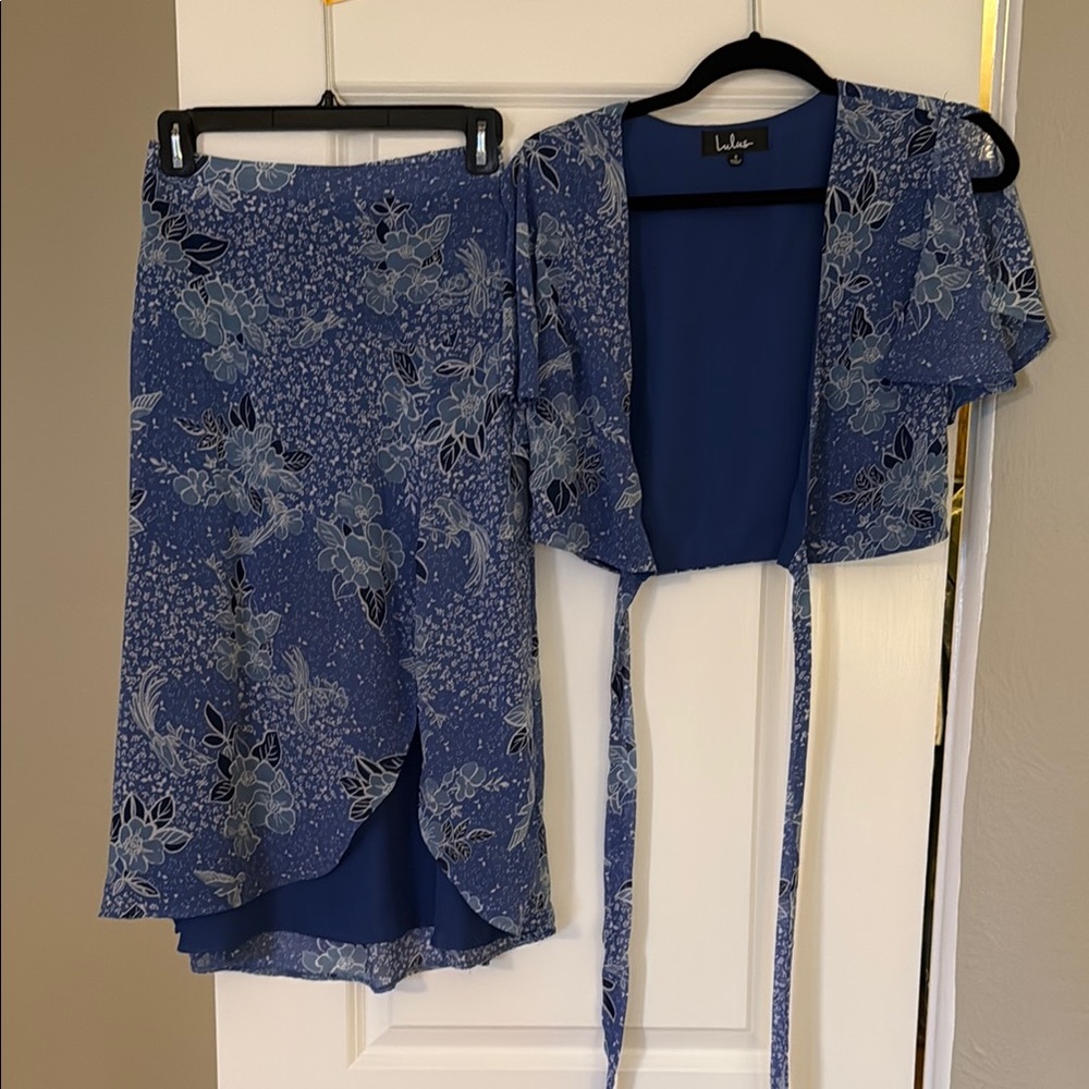 Lulu's Blue and White Floral Midi Skirt and Top